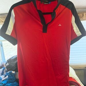 J.Lindeberg Red Polo with Navy and White Accents